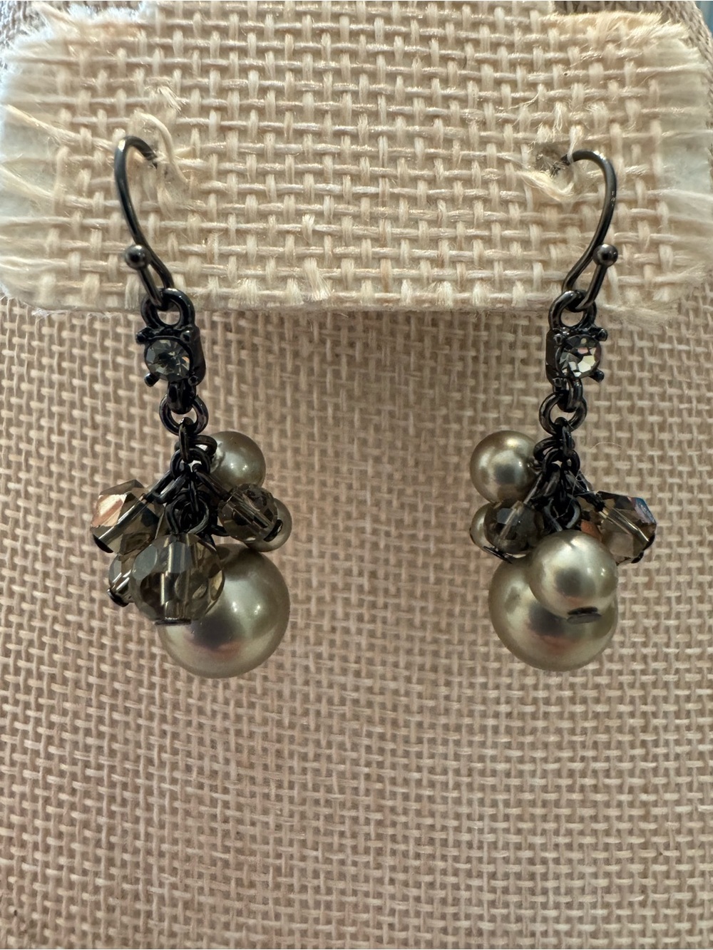 Dangle Gray Cluster Pearl & Crystal Earrings